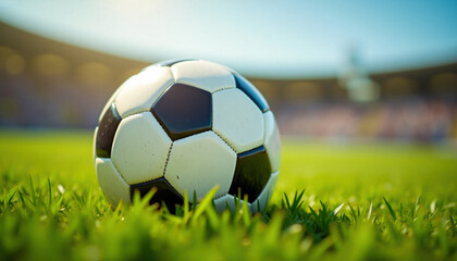 Fototapeta premium A soccer ball on the field in an inspiring moment. Promoting soccer, or association football.