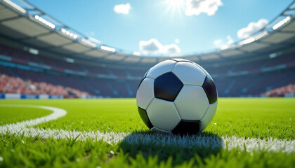 Fototapeta premium A soccer ball on the field in an inspiring moment. Promoting soccer, or association football.