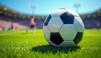 Fototapeta premium A soccer ball on the field in an inspiring moment. Promoting soccer, or association football.