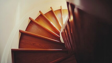 Naklejka premium Wooden staircase with a smooth finish, blending seamlessly into the cozy space