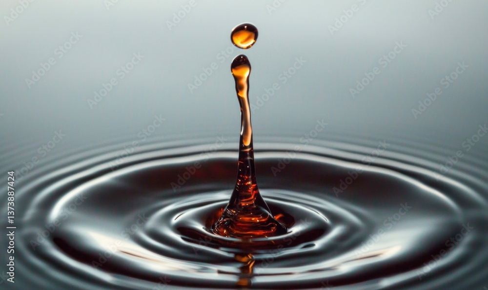 Poster a droplet of dark liquid creates a dynamic splash, showcasing intricate ripples and motion in a pool