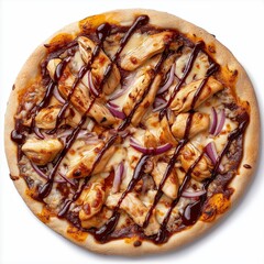 Barbecue chicken pizza with red onions and BBQ drizzle