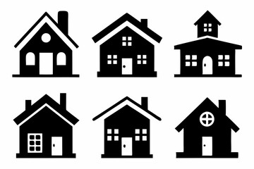 Fototapeta premium Home icon set silhouette black vector bundle