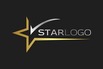 Golden Star logo template design background with light effect