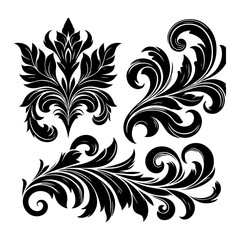 Elegant black and white floral ornament with swirling vintage design