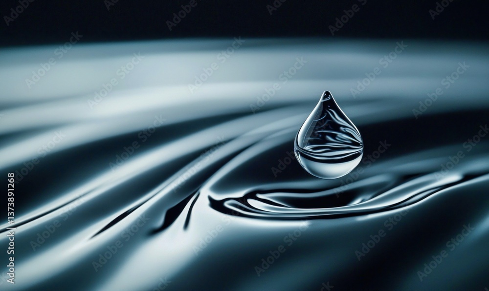 Aufkleber captivating droplet about to merge with a wavy liquid surface, creating ripples and reflections.