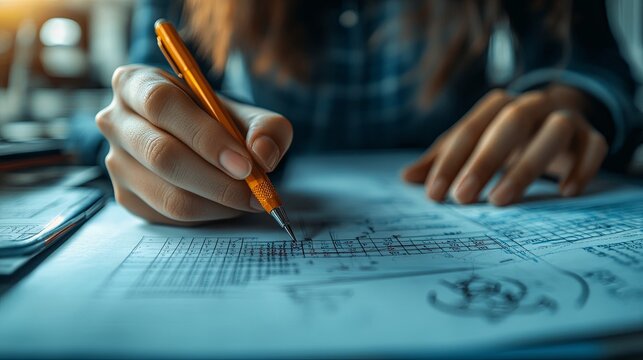 A teacher or studentâ€™s hands demonstrating the process of graphing and performing integration in calculus to find the area under a curve, using the integral function