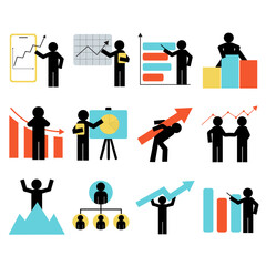 Vector  Chart Icons. Growing bar graph. Business graphs and charts icons. Statistics and analytics Statistic and data, charts