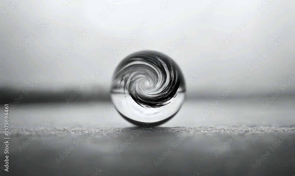 Poster a mesmerizing glass sphere reflects an abstract swirling pattern in monochrome, creating a captivati