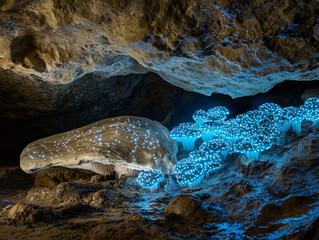 Luminous Fungi in Mystical Cave
