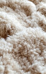 Close-up of Soft Fluffy Sheep Wool Texture Material in Neutral Tones