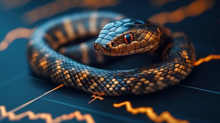 Fototapeta premium A trading algorithm visualized as a glowing snake navigating through a jungle of stock data