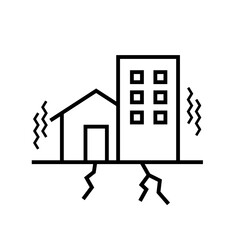 Earthquake icon, Disaster alert, Vibration building collapse warning, Line design, Vector illustration