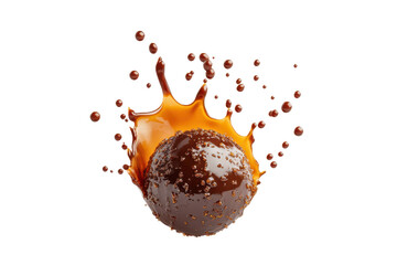 liquid melted chocolate ball falling into chocolate wave splash isolated on white or transparent png