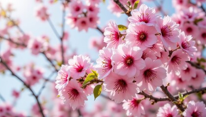 Obraz premium The vibrant pink petals of cherry blossoms burst open in full bloom