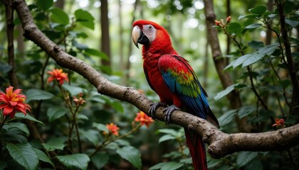 Obraz premium The stunning macaw, with its vivid plumage of reds, blues, greens, and yellows