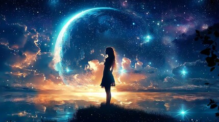 Fototapeta premium Nature and cosmic wonder intertwine in her gaze.