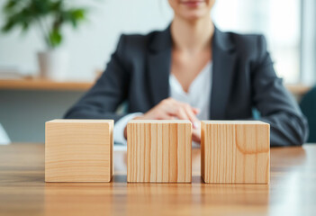 There are three wooden cubes lined up.
Wooden Blocks and Business Decision-Making.