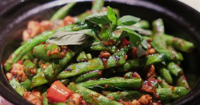 Stir fried green beans with Belacan. Thai food
