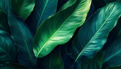 Obraz premium Tropical Green Leaves Texture, Dark Green Foliage Background, Abstract Nature Wallpaper
