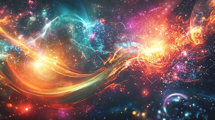 Fototapeta premium A colorful, swirling galaxy with a bright orange and blue line