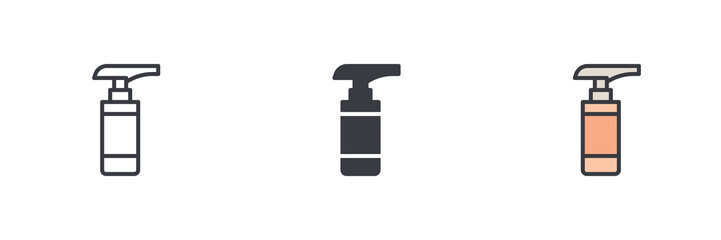 Obraz premium Lotion or cream dispenser bottle with a pump nozzle different style icon set