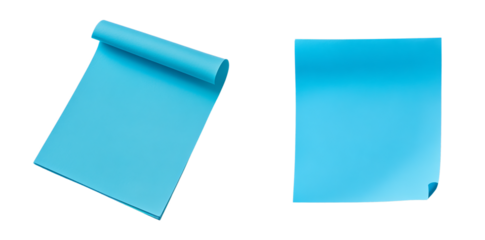 Aqua adhesive notes set square and rolled edge office supplies memo pads for reminders and organization transparent background