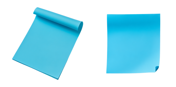 Aqua adhesive notes set square and rolled edge office supplies memo pads for reminders and organization transparent background