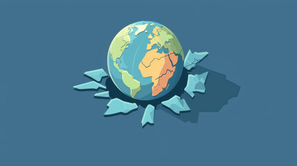 Fototapeta premium colorful illustration of globe surrounded by cracked slabs, symbolizing tectonic activity and environmental change