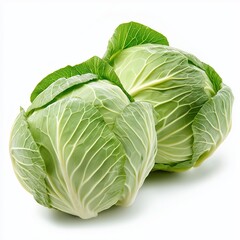 Obraz premium Two green cabbages with leafy texture on white background
