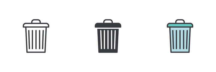 Trash can different style icon set