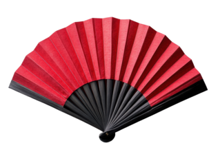 Elegant red folding fan for cultural events and decoration on a transparent background, cut out