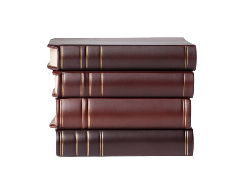 Classic leather bound books stacked for elegant decor or study on a transparent background, cut out - Powered by Adobe