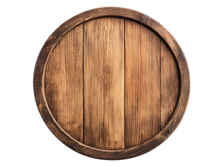 Rustic wooden round board for kitchen and serving needs on a transparent background, cut out