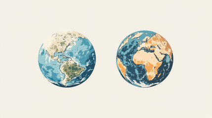 Obraz premium Earth globe illustration showing two hemispheres, one with North and South America, and other with Europe and Africa