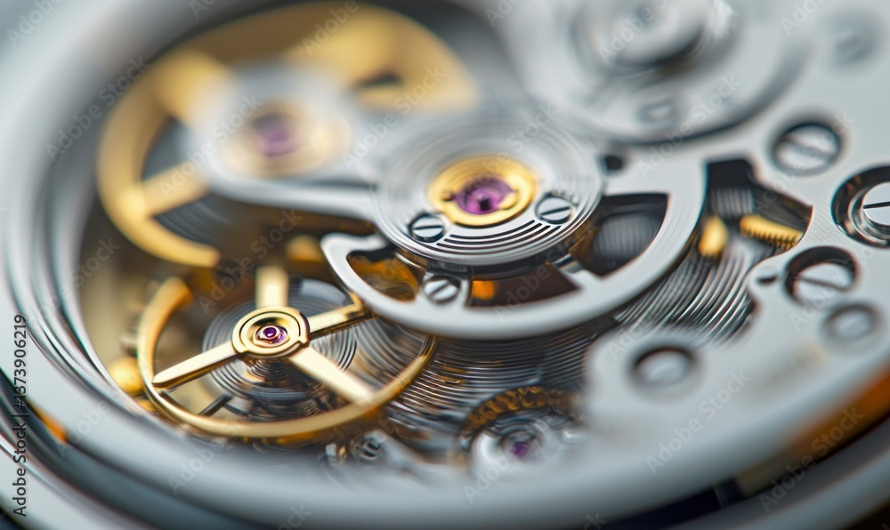 Poster a detailed macro reveals the mesmerizing complexity of a mechanical watch's internal mechanism.