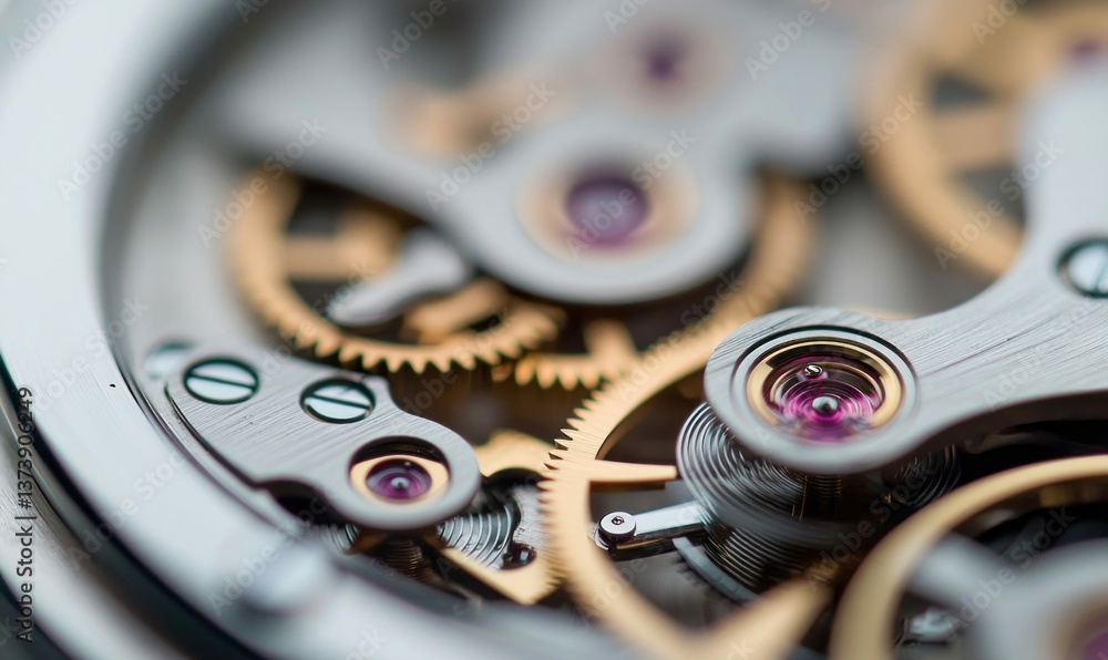 Aufkleber a detailed macro view reveals the complex gears and ruby bearings inside a mechanical watch.