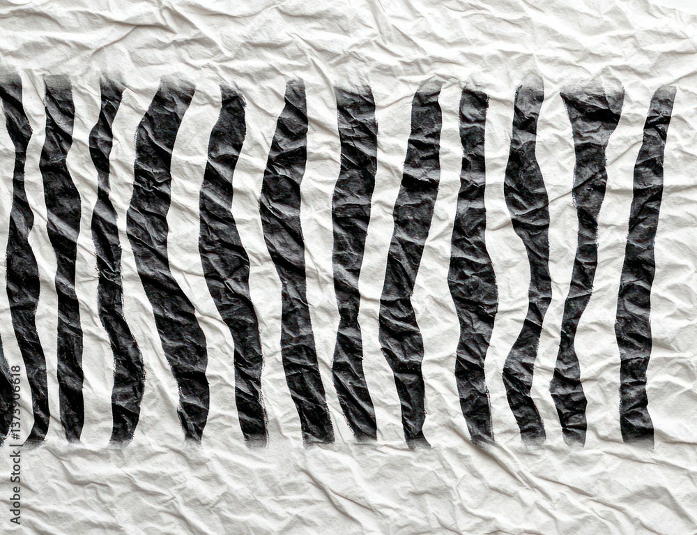 Poster a distinctive zebra print is creatively rendered on crumpled white paper, offering unique textured p