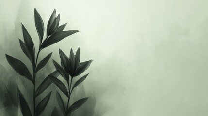 Gentle Shadows, Soft Light A Pastel Olive Green Floral Watercolor Background Illustration