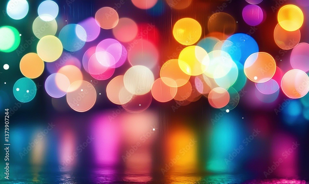Poster vibrant blurred bokeh lights create a festive, magical atmosphere with colorful reflections on a dar