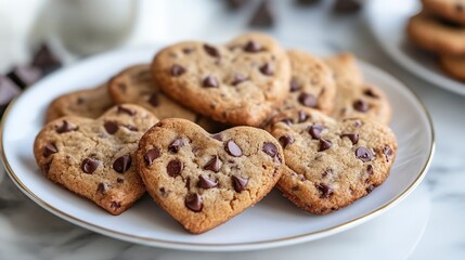 Sweet heart cookies piled high on a white plate. A delicious, warm, and inviting treat