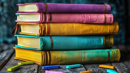 A stack of brightly colored notebooks, each one ready to be filled with new ideas, rests against a backdrop of school supplies, signaling the promise of fresh beginnings. 