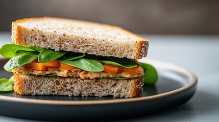 healthy breakfast options, nutritious sandwiches on a plate in a bright scandinavian kitchen with soft morning light through a big window