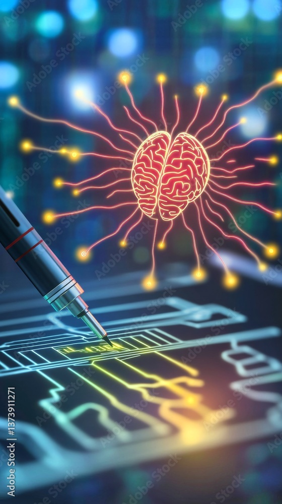 Poster futuristic neuroscientific exploration of neural implants and brain interaction technologies