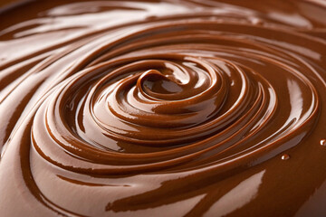 Surface of thick melted milk chocolate, close-up. Milk chocolate background. World Chocolate Day concept.
