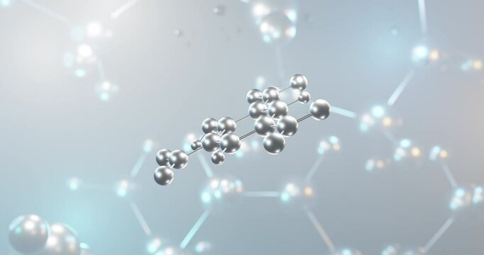 Picric acid rotating 3d molecule, molecular structure of organic compound, seamless video