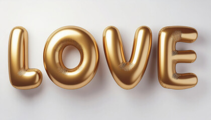 Ai Generated Gold Metallic Shiny Foil Capital Inflated Balloon Letters Love Quote against Transparent Background