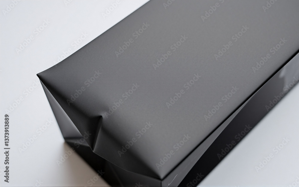 Aufkleber Sleek black rectangular object, tightly wrapped in matte paper, showcasing clean lines and a minimalist aesthetic against a plain white background.