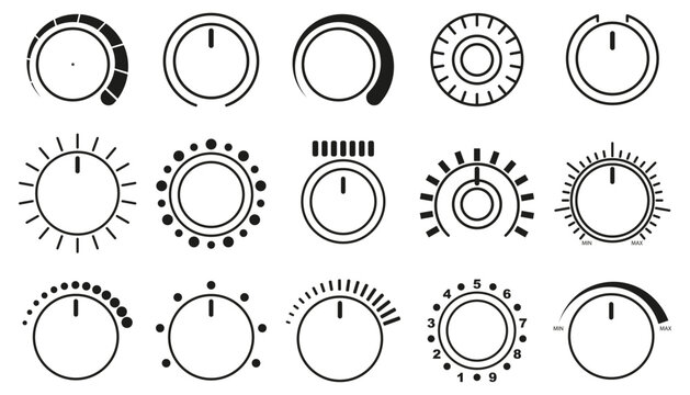 Round sound controller interface icon collection in black