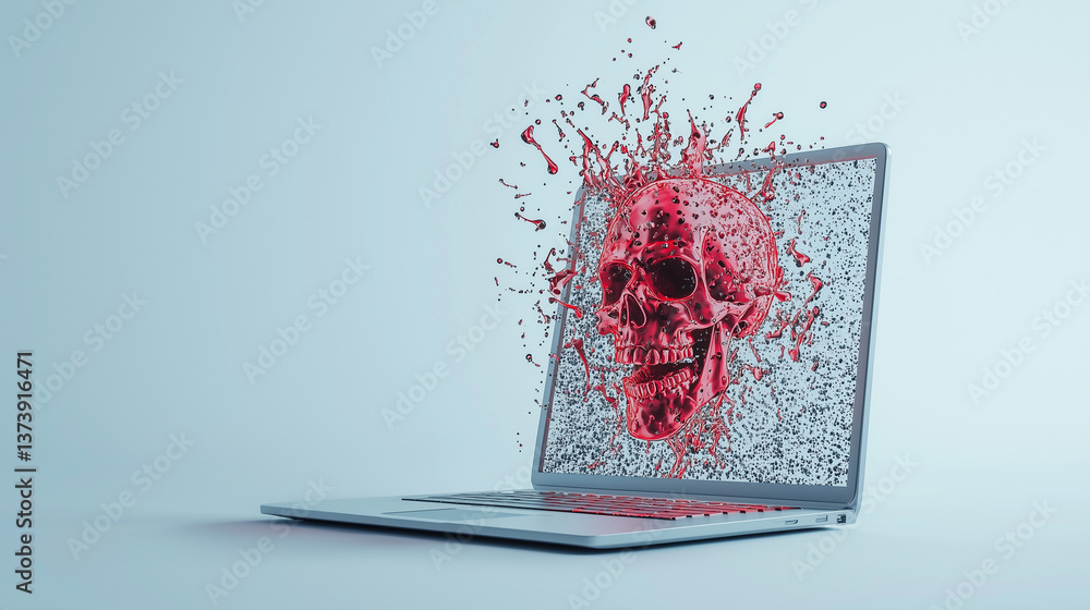 Poster digital skull breach: a chillingly artistic, computer-generated image showcases a red skull bursting
